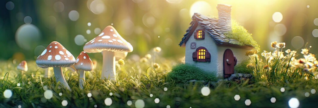 setas de colores con bokeh en campo imaginario con casa de nomos