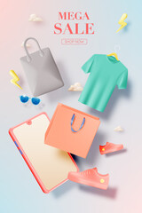 Shopping bag and mobile phone for sale banner online shopping application