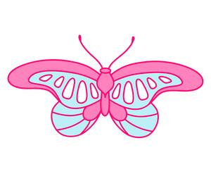 Butterfly in blue and pink colors. Nostalgia for the 2000 years. Y2k style.