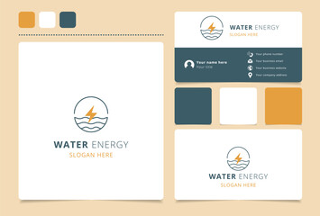 Water energy logo design with editable slogan. Branding book and business card template.