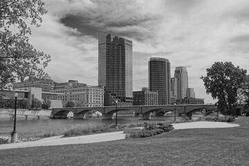 Grand River and downtown Grand Rapids Michigan skyline