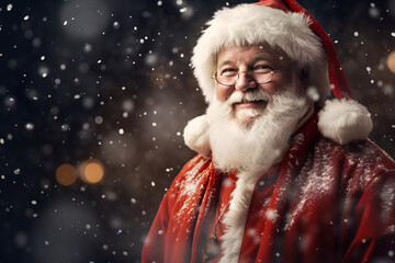 Smiling santa claus in his iconic red suit and beard