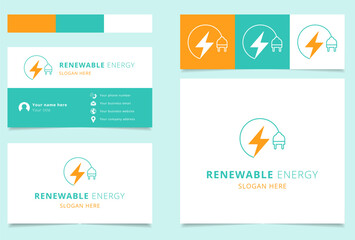 Renewable energy logo design with editable slogan. Branding book and business card template.