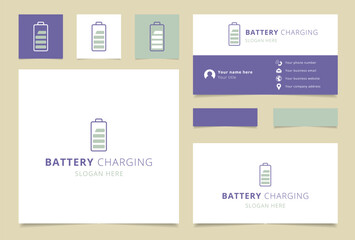 Battery charging logo design with editable slogan. Branding book and business card template.