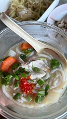 A bowl of Cambodain soup with udon