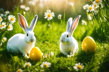 Fototapeta premium easter bunny and eggs