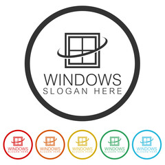Windows logo design template. Set icons in color circle buttons
