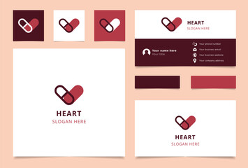 Heart logo design with editable slogan. Branding book and business card template.
