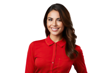 portrait of young woman with red shirt, transparent background