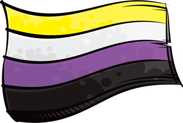 Painted Nonbinary flag waving in wind - 640741968