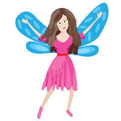 Floating funny pink fairy illustration