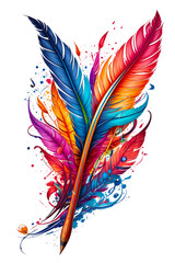 quill feather pen drawing a colorful line vivid color, fantasy s