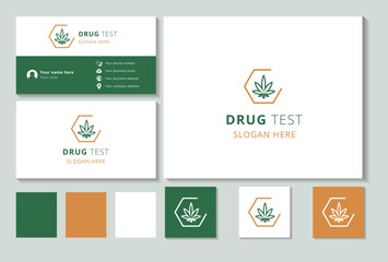 Drug test logo design with editable slogan. Branding book and business card template.