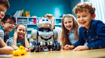Kind und Robot. Lernen der Zukunft. Generiert mit KI