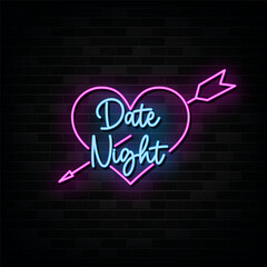 Date Night Neon Signs Vector. Design Template Neon Style