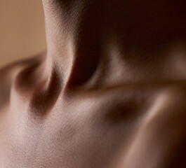 Skincare, beauty and closeup with neck of person in studio for health, textures and cosmetics....