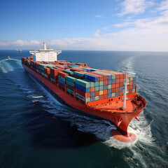 Cargo ship with containers on board in the ocean, cargo shipping
