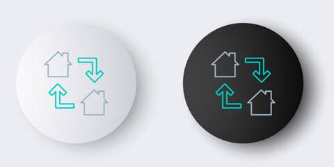 Line Online working icon isolated on grey background. Freelancer man working on laptop at his house. Remote work. Distant job concept. Colorful outline concept. Vector