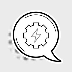 Line Gear and lightning icon isolated on grey background. Electric power. Lightning bolt sign. Colorful outline concept. Vector