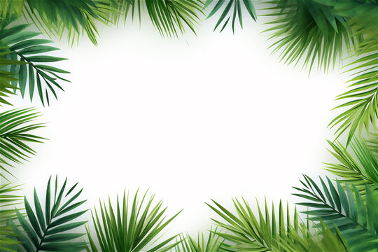 Palm tree Leaves frame Background on white background with copy space