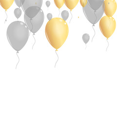 Golden Helium Background White Vector. Confetti Jubilee Background. Yellow Ceremony Ballon. Baloon Light Banner.