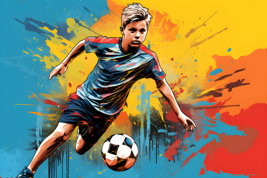 Pop Art background of a Young Football Action