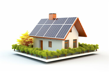 solar panels on a house isolated on white background