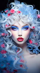 Enchanting Woman with Blue Eyes.  Glamorous Makeup