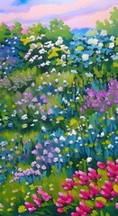flowers painting in the field - generative ai