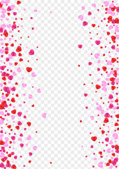Fond Confetti Background Transparent Vector. Art Texture Heart. Pink Sweetheart Illustration. Red Confetti Wedding Pattern. Tender Amour Backdrop.