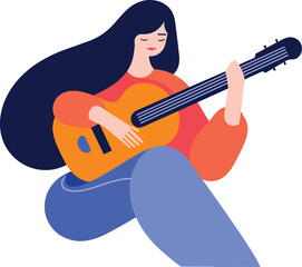 Hand Drawn musicians playing guitar and singing in flat style