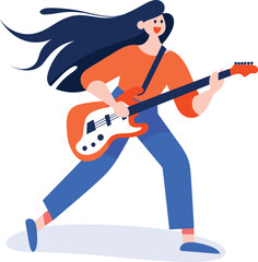 Hand Drawn musicians playing guitar and singing in flat style