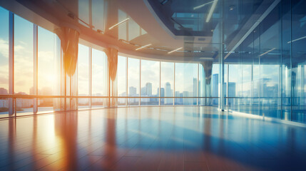 Modern Office Interior with Panoramic Windows. Modern Workplace Aesthetics