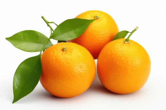 oranges with leaves on white background