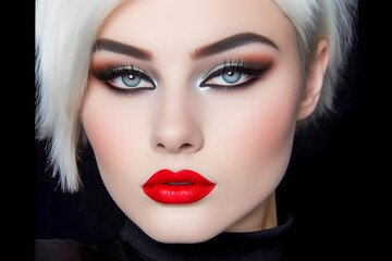 Smoky Eyes and Red Lips Revolt. Glamour with Attitude. AI Generated
