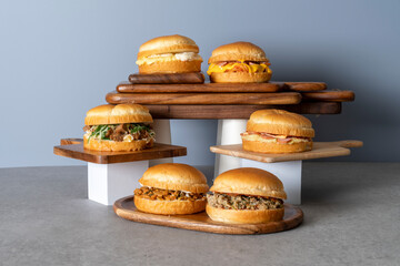 Hamburger, burger, cloud bread, bread, scones, cake,