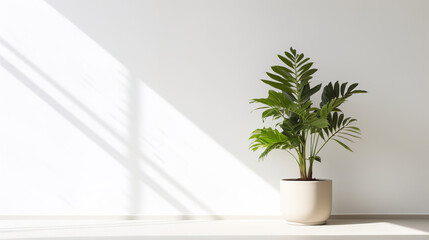 Fototapeta premium plant in the interior with white empty wall.Generative Ai