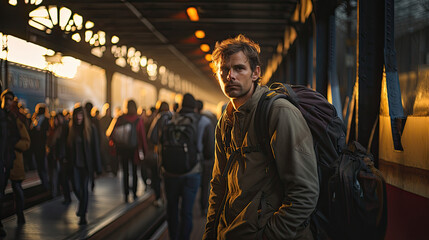 Portrait of Man at Train Station - Generative Ai