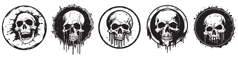 Halloween human skulls vector illustration, black silhouette laser cutting