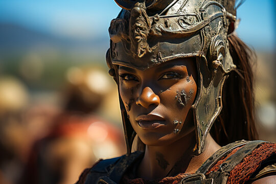 Defiant gladiatrix breaks gender norms of ancient Rome, brandishing trident and net with courage and strength in the arena symbolizing bravery, tradition, and cultural shift.