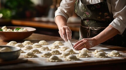 Female hands making ravioli