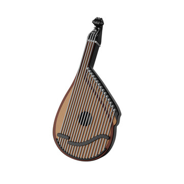 The kobza, or bandura, Ukrainian folk music instrument. 3D icon