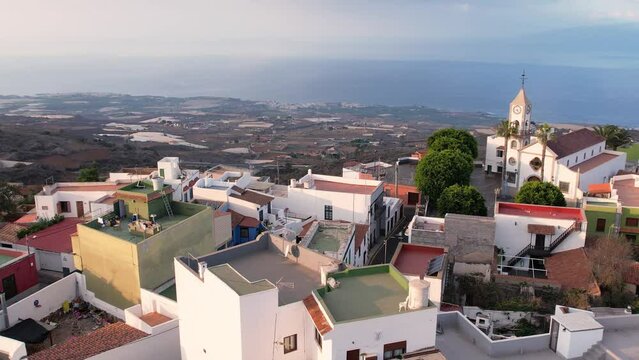Tenerife island towns Chio colorful townscape, tracking drone