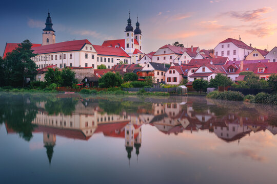 Telc, Czech Republic. Cityscape image of historical town Telc located in southern Moravia, Czech Republic at summer sunrise.