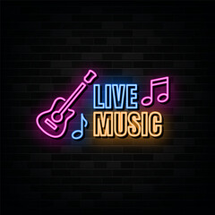 Live Music Neon Signs Vector. Design Template Neon Style