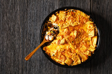 Frito chicken casserole in baking dish, top view