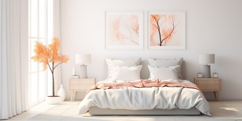 AI Generated. AI Generative. Cozy interior architecture bedroom in soft light colors. Graphic Art