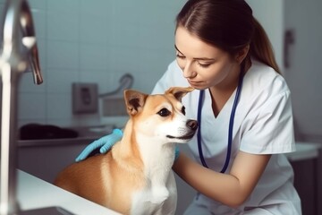 Female veterinarian care pet. Generate Ai
