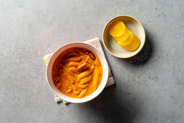 Tteokbokki, rose tteokbokki, fried food, Pache tteokbokki, snack food, rice cake stew Korean food dish