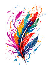 quill feather pen drawing a colorful line vivid color, fantasy s